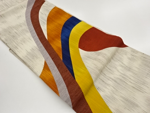 JAPANESE NAGOYA OBI / TSUMUGI / ABSTRACT WAVY STRIPE